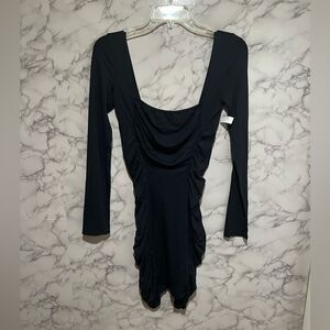ASOS DESIGN long sleeve cowl neck ruched mini dress in black